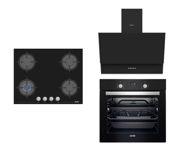 Simfer Siyah Cam Kristal Ankastre Set 1 ( 7327 + 3653 + 8708)