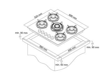 Simfer 3325 Retro Siyah 60 cm Cam Ankastre Ocak