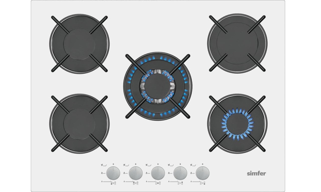 Simfer 3706 Wok Gözlü Beyaz Cam Ankastre Ocak