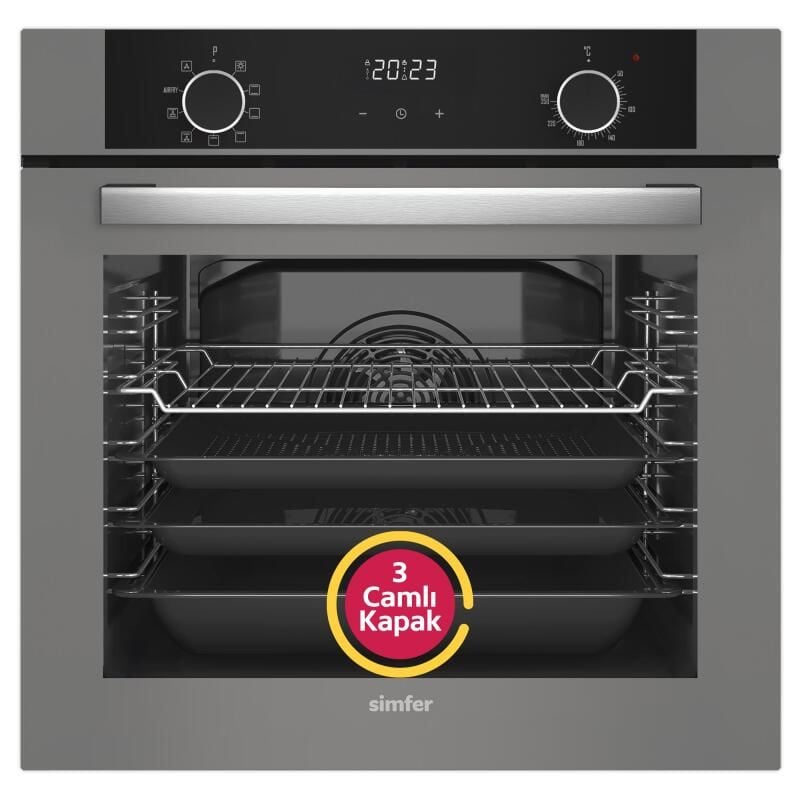 Simfer 8217 10 Fonksiyon Airfry Plus Gri Cam Ankastre Fırın