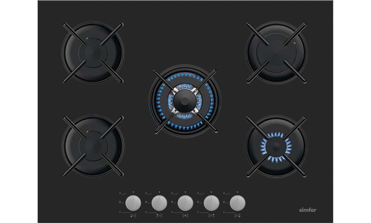 Simfer 3704 Wok Gözlü Siyah Cam Ankastre Ocak